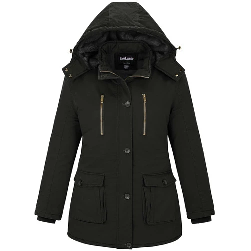 Soularge Women's Winter Plus Size Thickened Cotton Coat with Detachable Hood