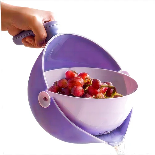 Elite Aiwei 2 in 1 Kitchen Colander Rotating Washing Basket with Handle, Plastic Fruit Washing Bowl, Double Drain Strainer Bowl, Dishwasher Safe -Detachable - strainers and colanders (Lilac Purple)