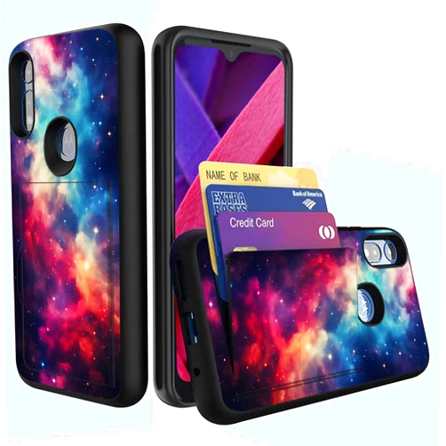 CICPLKSE for Moto E 2020 Case,PC+TPU Dual Layer Hybrid Shock Proof Kickstand Credit Card Protective Wallets Case for Motorola Moto E 2020 6.2