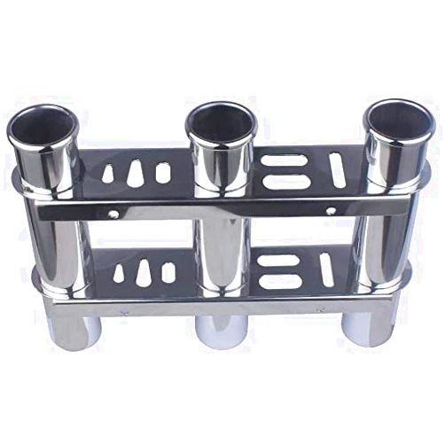 Marinebaby Flush mount Fishing Rod Holder, 316 Stainless Steel 3 Link Tube rod holder, Stainless Steel 3 Rod Rack for Boats Yacht Truck