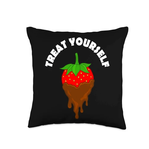 Chocolate Covered Strawberry Chocolate Lover Gears Chocolate Covered Strawberry Treat Yourself Fruit Fondue Throw Pillow, 16x16, Multicolor