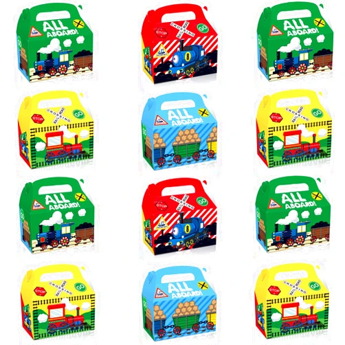ATSMOICY 12 PCS Railroad Train Favor Gift Boxes,Crossing Railway Steam Train Birthday Party Supplies Decoration Party Favor Goodie Candy Treat Gift Box