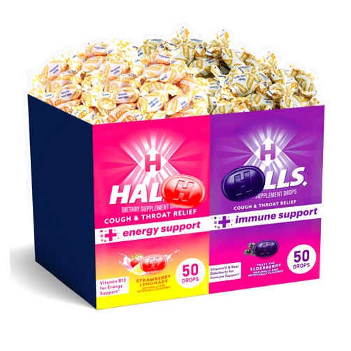 KATIE’S KANDY KORNER HallsCough Drops, 100 Count of Cough Drops Bulk 50 from Each Flavor, Perfect for Cold & Winter Season, Dry Throat and Daily Comfort, Ideal for Stocking Up During Allergy and Winter Seasons
