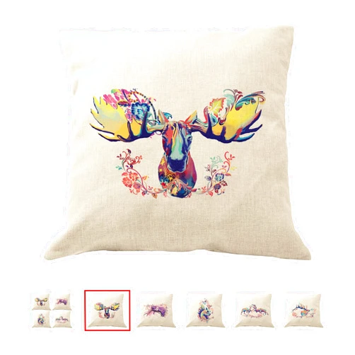DrupsCo 18x18 Moose Pillow Cover, Cotton Linen Rustic Moose Decor Throw Pillow Case
