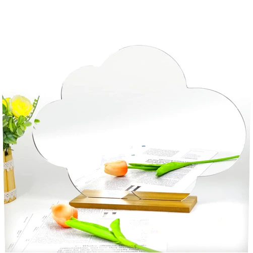 Auconda Cloud Shape Irregular Mirror, Acrylic Mirror with Wood Stand, Wall-Mount Frameless Makeup Mirror(Cloud)