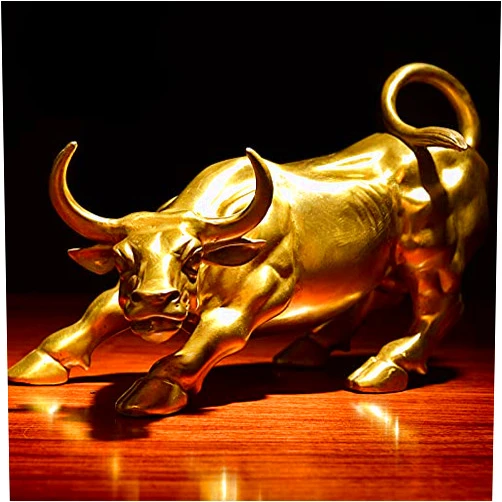 TIANTUTUTEC Brass Bull Statue Wall Street Cattle Sculpture Copper Wealth Cow Statue Mascot Exquisite Crafts Ornament Office Decoration Business Gift (Medium)