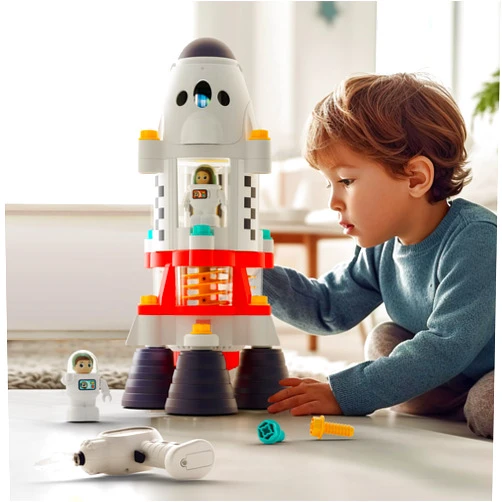 iPlay, iLearn Rocket Space Toys, Kids Spaceship Playset W/Space Shuttle, 2 Astronauts, Educational STEM Take Apart Outer Space Adventure W/Electric Drill, Gift for 3 4 5 6 7 8 Year Old Boy Girl