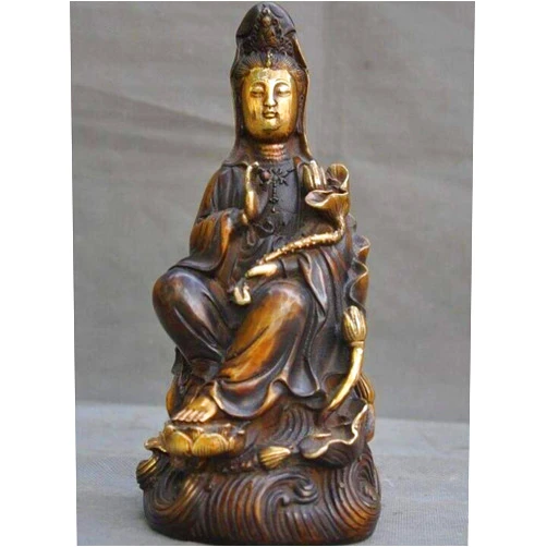 FENGWXINW Statue Ornaments Sculptures Chinese Bronze Buddhism Lotus Kwan-Yin Guanyin Bodhisattva Buddha Statue