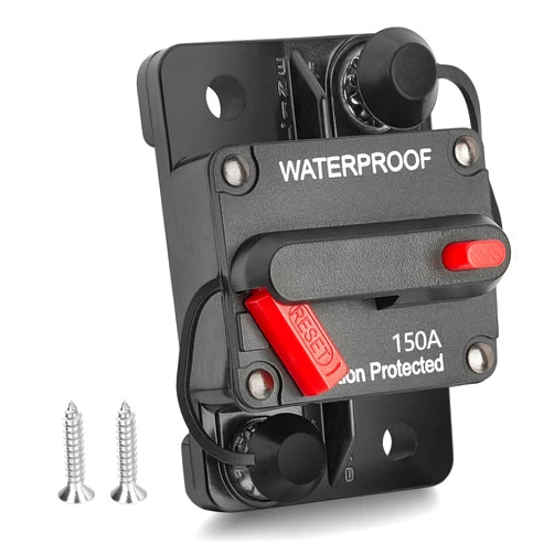 RED WOLF 150A Amp Marine Circuit Breaker Fuse Holder with Manual Reset Waterproof 12V- 48V DC for Boat Trolling Motor Marine ATV Trailer Vehicles Stereo Audio Electronic Battery Solar System 150 AMP
