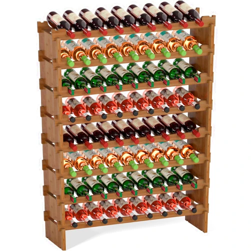 Domax Wine Rack Freestanding Floor - 72 Wine Bottle Holder 8 Tier Stackable Bamboo Wooden Storage Racks for Kitchen, Bar, Pantry and Cellar (Walnut)