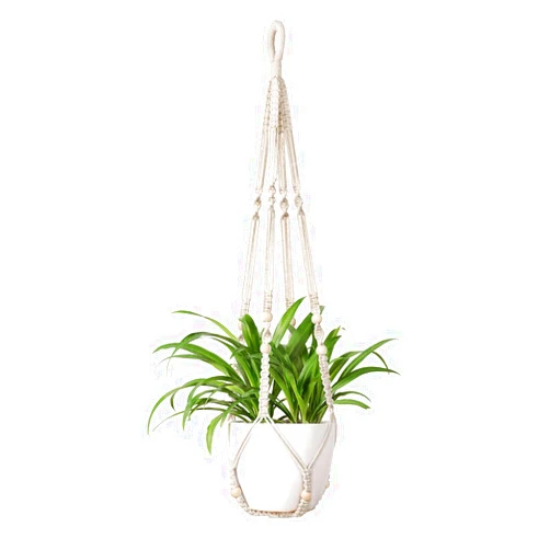Mkono Macrame Plant Hanger Indoor Hanging Planter Basket with Wood Beads Decorative Flower Pot Holder No Tassels for Indoor Outdoor Boho Home Decor 35 Inch, Ivory, Set of 1 (POTS NOT Included)