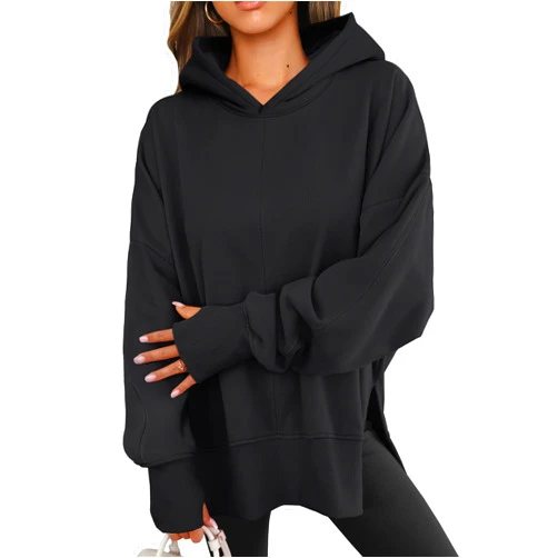 ANRABESS Womens Oversized Hoodies Long Sleeve Fleece Side Slit Hooded Sweatshirts Pullover 2025 Fall Outfits Y2K Clothes