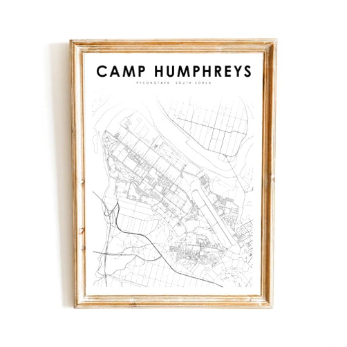 Custom Modern Black & White Poster of Camp Humphreys South Korea Pyeongtaek | 11x17 12x18 16x24 24x36 Unframed Print Wall Art | Minimalism City Traveler Gift | Minimalist Home Office Decor
