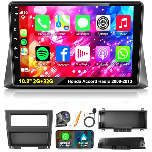 Adapter-Universe 10.2 Inch Android Car Stereo for Honda Accord 2008-2013 with Wireless CarPlay&Android Auto, HD Touchscreen Bluetooth5.2 Radio Supports GPS/WiFi/FM Radio/SWC+HD Backup Camera/MIC/DSP
