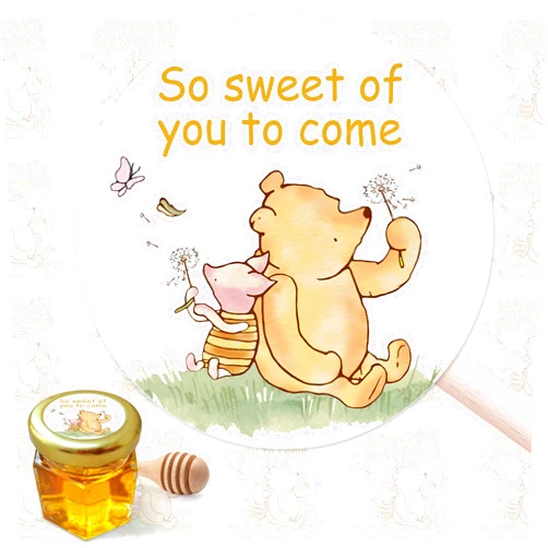 Kwtzkuo® 80pcs Winnie Baby Shower Thank You Stickers, So Sweet of You to Come - Classic Pooh Honey Jar Stickers Baby Shower Bear Stickers Food Labels