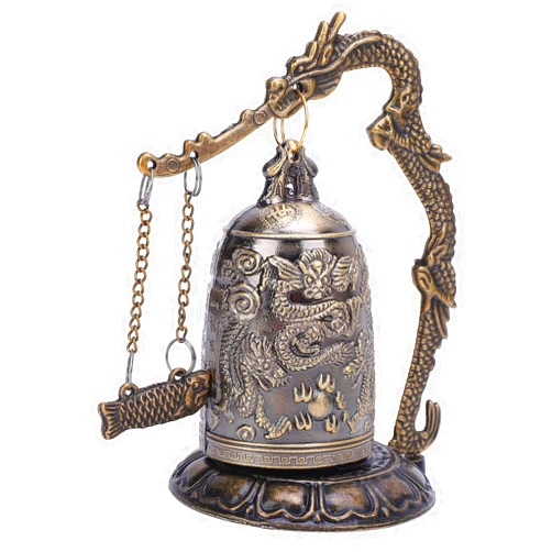 Tomotato Dragon Lock Bell Antique Bronze Carved Electroplated Alloy Ornament, Vintage Handcrafted Dragon Design Home Decor Bell for Indoor Outdoor Decoration Gifts