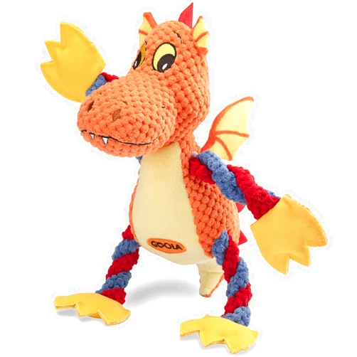 GOOLA Dog Squeaky Toys, Cute Dragon Interactive Plush Stuffed Toy with 5 Squeakers and Crinkle Paper,Pet Rope Chew Toy for Puppy Small Medium Large Breed Dogs