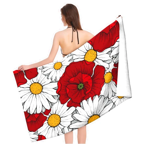 PENGFLY Microfiber Beach Towels Oversized, Sand Free Retro Floral Daisy Beach Towel for Adults Kids Men Women Absorbent Quick Dry Pool Towel