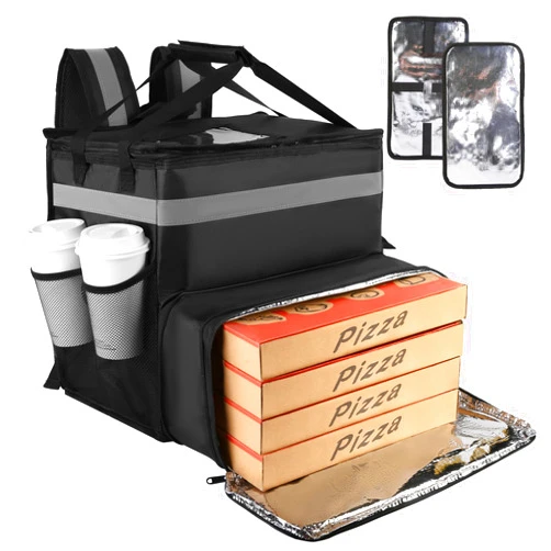 CIVJET Food Delivery Bag,Large Insulated Backpack for Doordash/Uber Eeats, Expandable Cooler Bags for Bike/Motorcycle with Reflective Strip and Cup Holders,Reusable Pizza Food Delivery Bag with Hand Straps