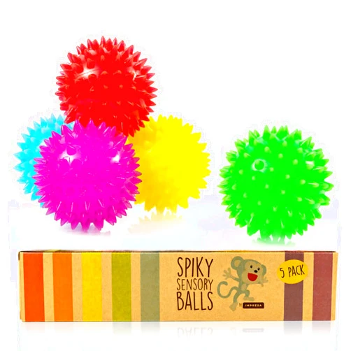 IMPRESA 5 Pack Spiky Fidget Toys, Squeeze Balls for Kids and Adults with ADHD and Autism, BPA/Phthalate/Latex-Free (5 Colors)