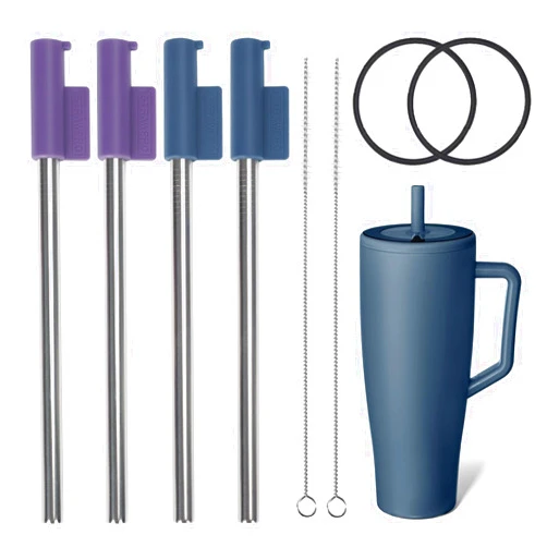 Jetstop Straw Kit Compatible with Brumate Era 40 oz - 4 Stainless Steel Straws with Silicone Straw Connectors, Sealing Rings & Cleaning Brushes - Reusable Accessories for Brümate Tumbler