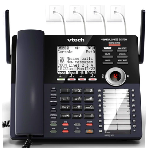 VTech AM18447 Main Console 4-Line Small Business Phone System - Expandable to 10 Stations, Digital Answering Machine, Auto Attendant, Intercom & Custom Music on Hold, Black