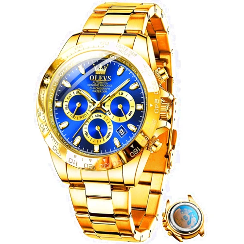 OLEVS Automatic Gold Watches for Men Luxury Classic Stainless Steel Calendar Luminous Waterproof Watches for Men