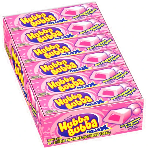 HUBBA BUBBA Gum Max Bubble Gum Bulk, Individually Wrapped, Original Flavor, 5 Count Packs, 36 Pack Bundle