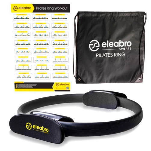 ES ELEABRO SPORTS eleabro SPORTS Pilates Ring Circle, Magic Circle Pilates Ring-with A1 Size Workout Poster -Ideal for All Heights-Yoga Ring Fitness Ring with Soft Handles - Pilates Wheel -Inner Thigh Exercise Ring