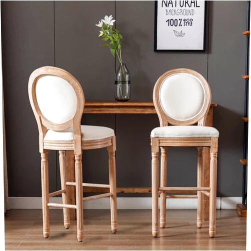 Nrizc Bar Height Chairs Set of 2, French Country Barstools with Solid Wood Frame and Upholstered Seating, Bar Stool for Dining Room, Kitchen