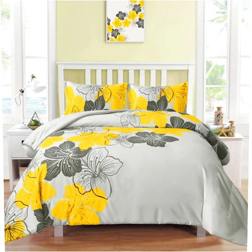 DJY Floral Duvet Cover Set Queen Yellow Floral Pattern Comforter Cover Elegant Flower Duvet Cover with 2 Pillow Cases Lightweight Boho Floral Bedding Duvet Cover Set All Season (3 Pieces, 90