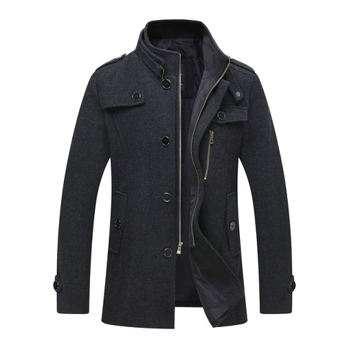 wantdo Men's Wool Blend Jacket Stand Collar Windproof Pea Coat