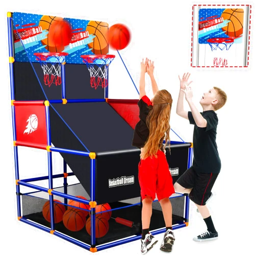 NEUBSAW Arcade Basketball Game Set for Kids 2 Players Competition, Boy Toys Basketball Hoop with 5 Balls for 3-12 Years Old, Adjustable Height w/Pump&Storage Net for Kids Indoor Outdoor Play
