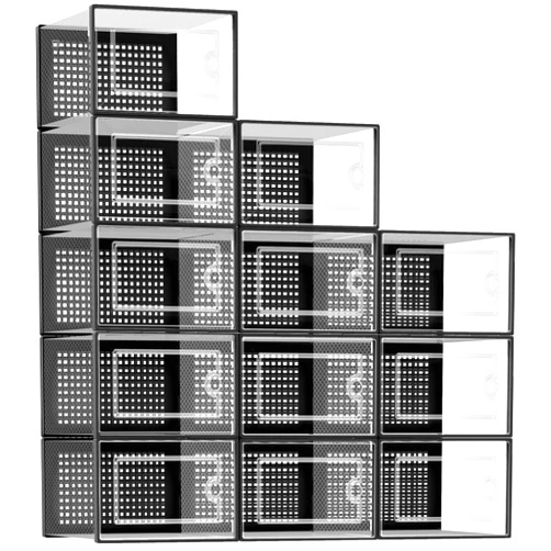 Kuject X-Large Shoe Storage Boxes Organizers for Closet 12 Pack, Fit Size 11,Clear Plastic Stackable Sneaker Containers for Entryway, Space Saving Shoe Rack Holder,Substitute for Drawer Organize Unit