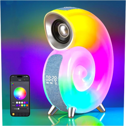 LeeNabao New Conch Music Light, Desktop Smart Speaker Atmosphere Light, Alarm Clock Wake Up Light, Symphony Dynamic Smart Night Light Table Lamp, APP Control Light Adjustment with 2000mAh Battery (Blue)