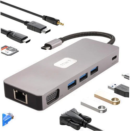Leehitech USB C Docking Station Dual Monitor,11 in 1 USB C Hub with 2 HD 4K Port, VGA, Ethernet, 2 USB3.2,SD/TF,100W PD,3.5MM Audio for MacBook Pro/Air/Dell/HP/Lenovo/Surface