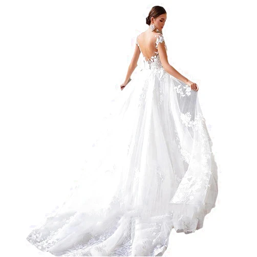JAQVIVI Fantasy Round Neck Thin Fishtail Lace Plus Size Wedding Dress Bride Detachable Skirt Wedding Dress Two Wear Dress White