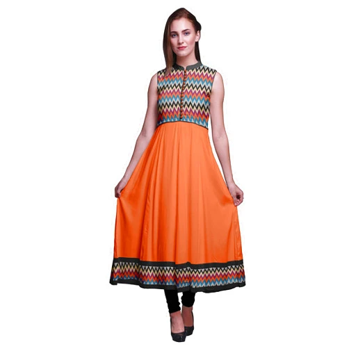 Bimba Indian Long Kurti for Women Party Wear Printed Sleeveless Anarkali Kurti Dress
