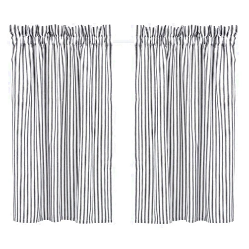 Cackleberry Home Black and White Ticking Stripe Cafe Curtains 28 Inches W x 42 Inches L Woven Cotton, Set of 2