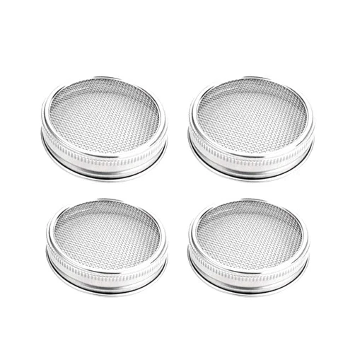 Novolege Mason Jar Sprouting Lids To Grow Fresh And Healthy Sprouts, Stainless Steel Wide Mouth Mason Jar Lids Are Recyclable And Eco-Friendly Sprouting Lids (4pc)