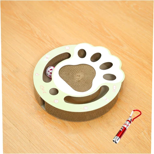 Sufeasdf Magic Organ Cat Scratcher,Cat Accordion Toy with Ball,Round Skateboard Cat Toy,Cat Cardboard Track Toy,Toys for Bored Indoor Cats (Cat Paw)