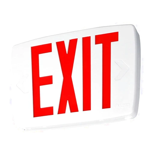 Lithonia Lighting LQM S W 3 G 120/277 EL N SD M6 Quantum Thermoplastic LED Emergency Exit Sign with Stencil-Faced White Housing and Green Letters with Nickel Cadium battery and Self Diagnostic