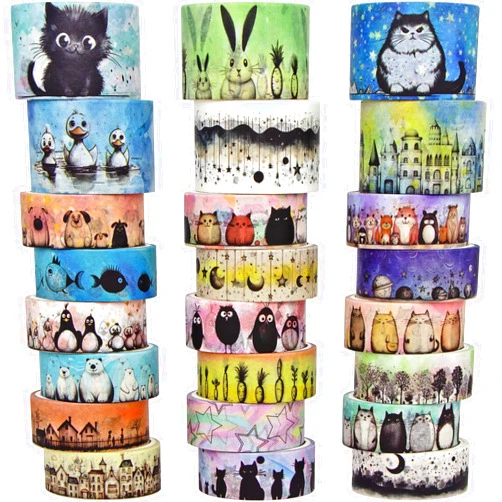 Refustar Cute Washi Tape Set - 24 Rolls Kawaii Animals Decorative Washi Tape for Scrapbooking Supplies, Bullet Journal Supplies, Junk Journal, Kids Art Craft Tape