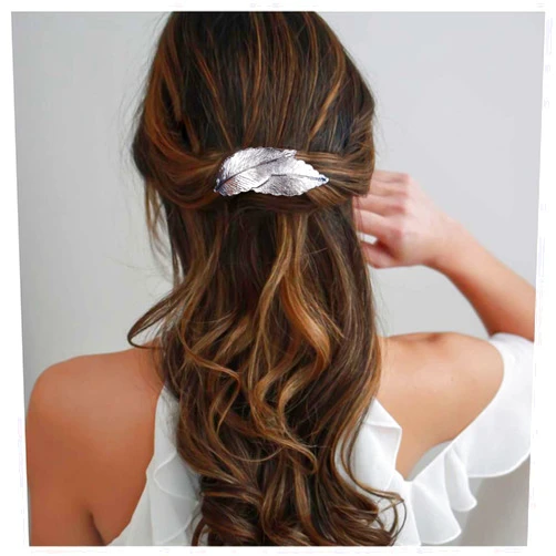 Andelaisi Hair Clip, Silver Leaf Feather Barrette Clips Headpieces, Metal Leaf Hairclips Barrette, Decorative French Hair Accessories for Women and Girls, Headdress, 3.4x1.57 inches
