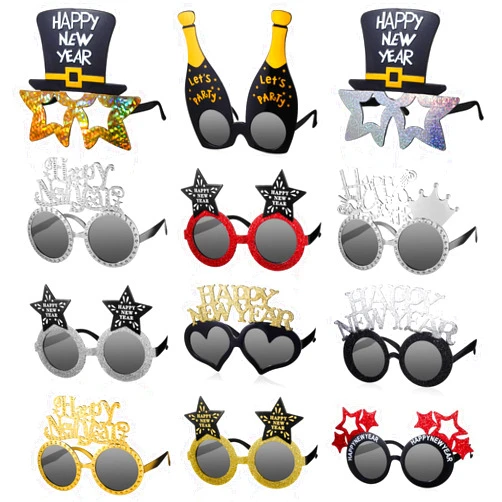 Copkim 12 Pairs Happy New Year Glasses New Year's Eve Sunglasses Novelty 2025 Plastic Glasses Photo Props(Stylish Styles)