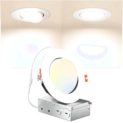 Amico 1 Pack 4 Inch 5CCT Gimbal Slim LED Recessed Lights with J-Box, Airtight Directional Dimmable Downlight, 2700K/3000K/3500K/4000K/5000K Selectable, 10W=70W 800LM, Angled canless Light -ETL&FCC