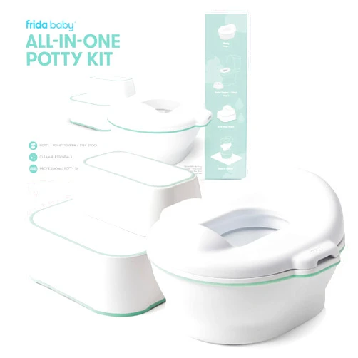 Frida Baby All-in-One Potty | Training Toilet with Toddler Potty Chair, Toilet Seat Topper, Toilet Step Stool, Sink Step Stool, Cleanup Essentials, and Professional Potty Guide