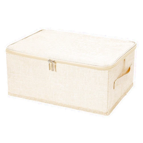 ANMINY Storage Bins with Zipper Lid Storage Boxes with Handles PP Plastic Board Foldable Lidded Cotton Linen Fabric Home Cubes Baskets Closet Clothes Organizer Containers - Beige, Small Size