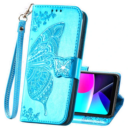 HAOTP for Moto G Stylus 4G 2023 Case,PU Leather Wallet Flip Protective Phone Case with Wrist Strap Card Slots Holder Pocket Emboss Butterfly Flower Stand Case for Motorola Moto G Stylus 4G 2023 Blue