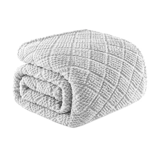 Whale Flotilla Fuzzy Fleece Queen Size Blanket for Bed, Soft Fluffy Jacquard Waffle Blankets for All Season, Lightweight and Warm, 90x90 Inch, Light Grey